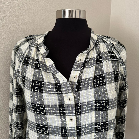 NWT Anthropologie Pilcro Wool Blend Breezy Plaid Button Up Shirt Yellow Black - Picture 4 of 16